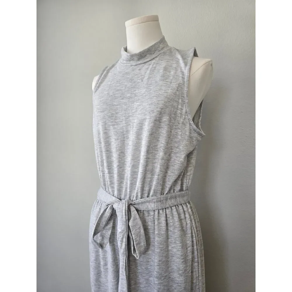 Marc New York Grey Sleeveless Jumpsuit Size M Soft Knit Tie Waist Pockets